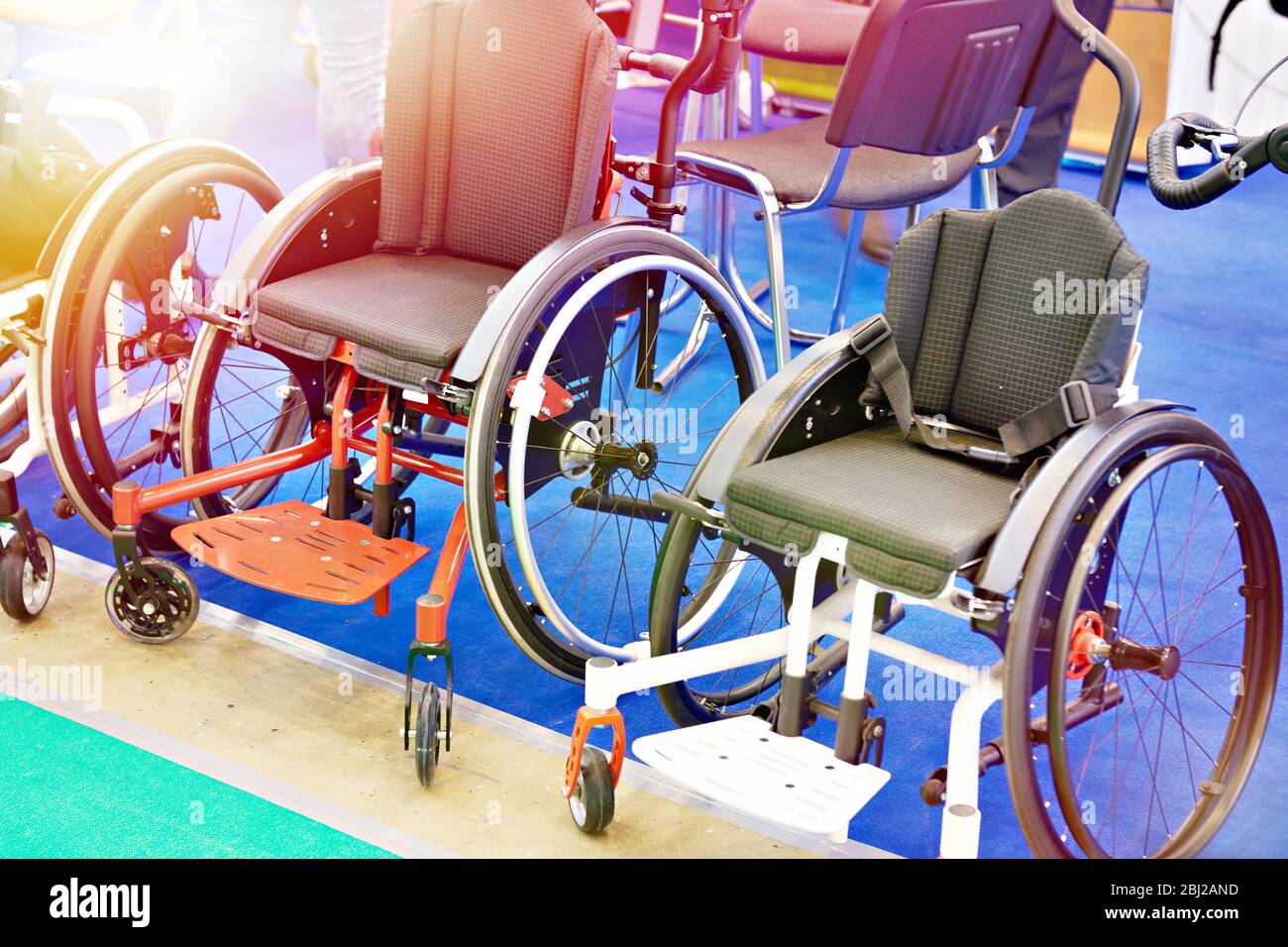 Wheelchairs for sport on exhibition store Stock Photo