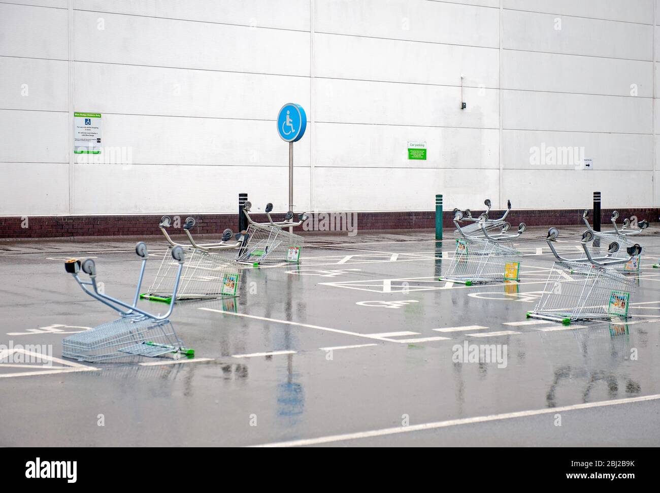 Life under Coronavirus Covid19 lockdown upturned trollies enforce