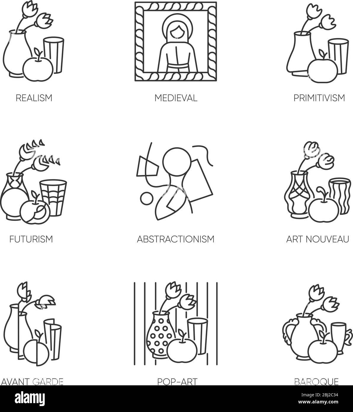 Cultural movements pixel perfect linear icons set Stock Vector Image ...