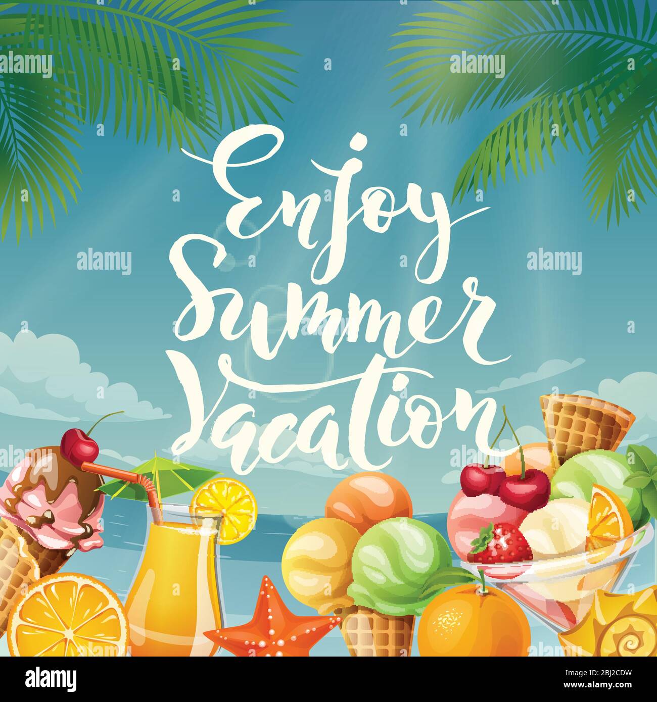 Enjoy summer vacation motivational poster with Summer lettering design