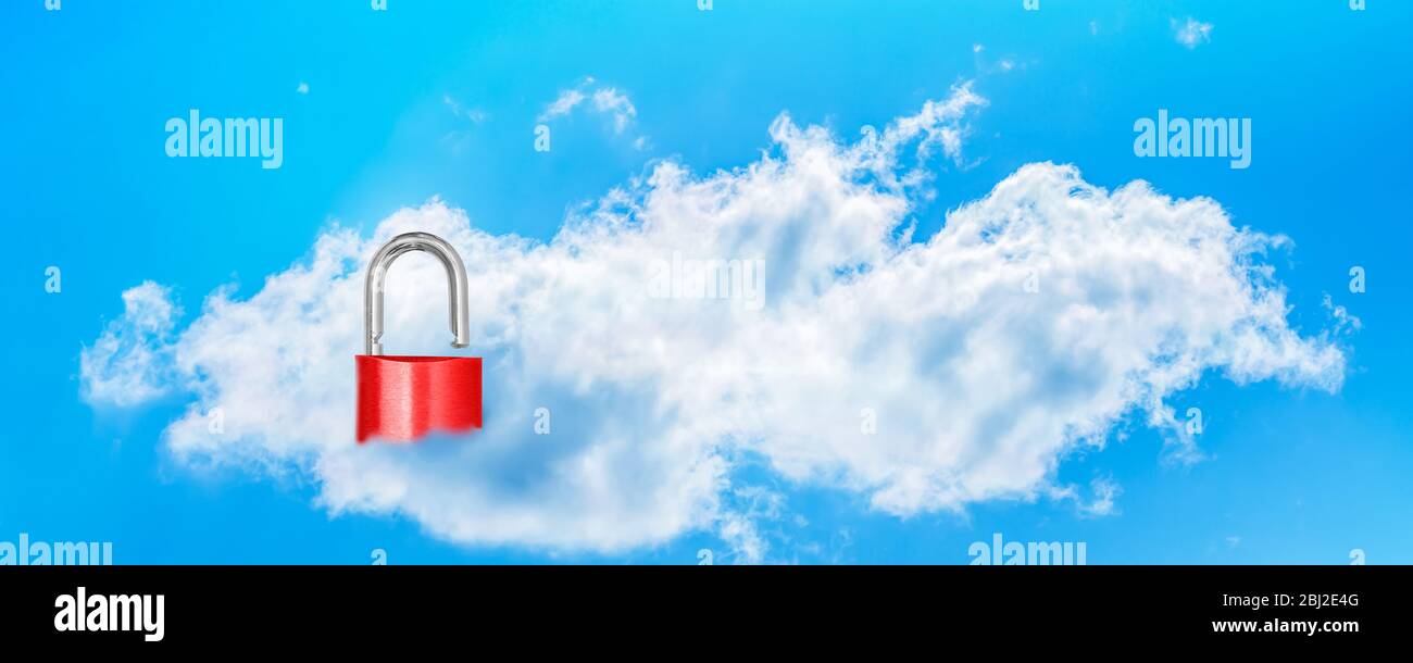 open padlock in a cloud as symbol for data leak Stock Photo