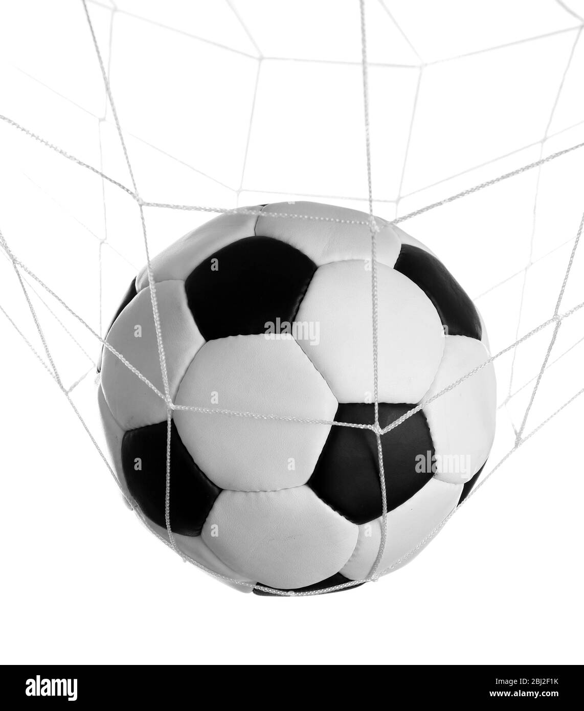 Soccer ball in the net isolated on white Stock Photo Alamy
