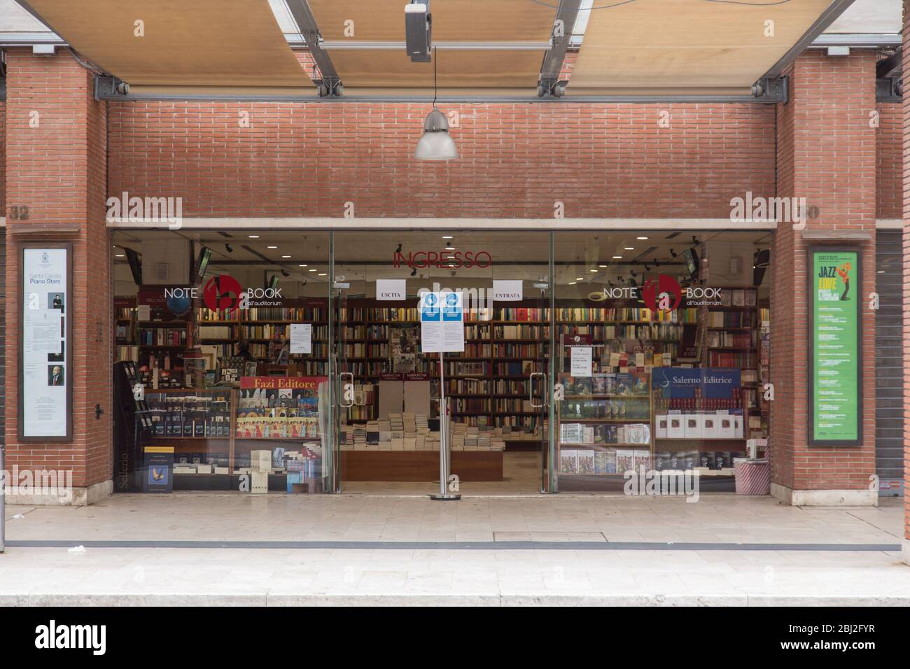Roma, Italy. 28th Apr, 2020. View of the entrance to the Bookstore of the Auditorium Parco della Musica (Photo by Matteo Nardone/Pacific Press) Credit: Pacific Press Agency/Alamy Live News Stock Photo