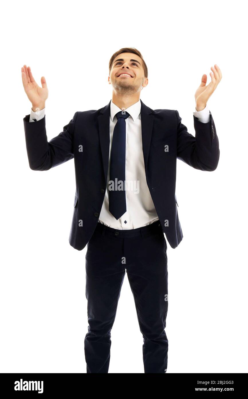 Elegant man in suit isolated on white Stock Photo - Alamy