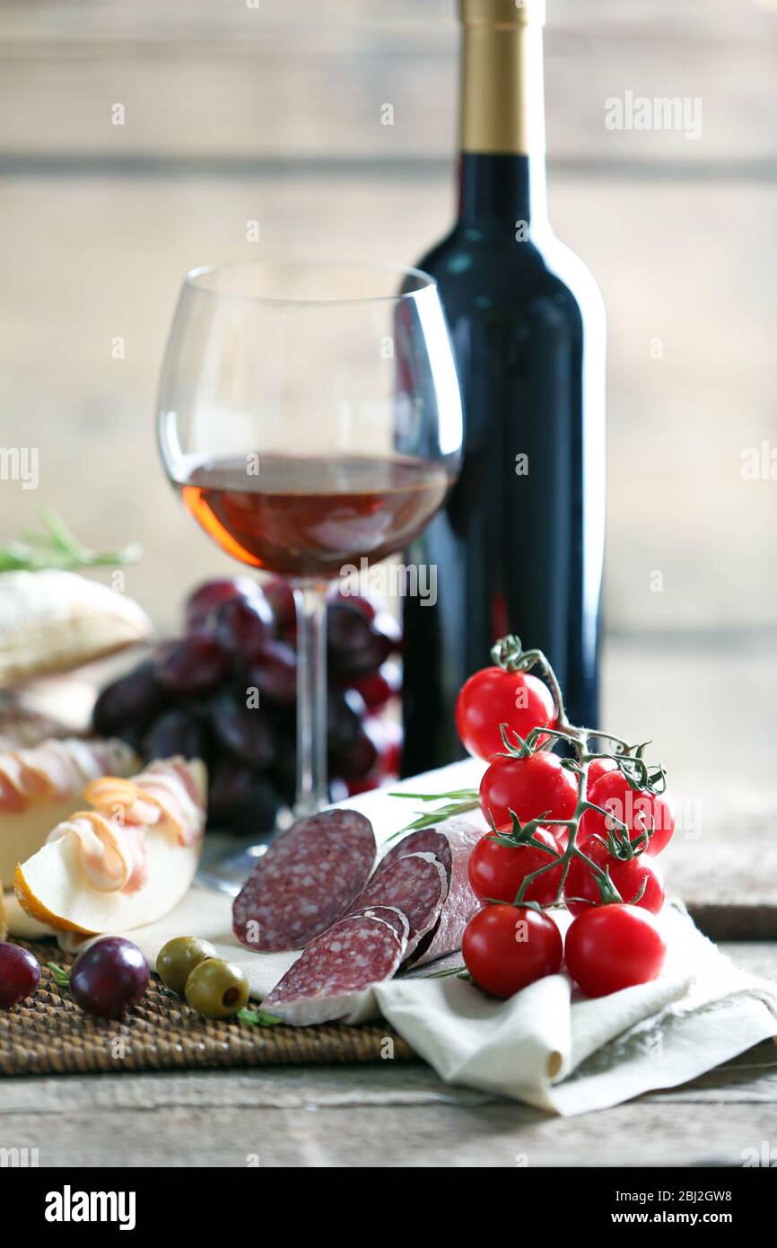Still life with various types of Italian food and wine Stock Photo - Alamy