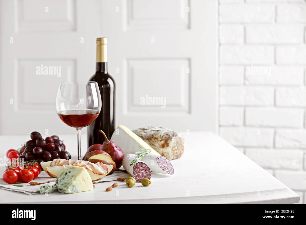 Still life with various types of Italian food and wine Stock Photo - Alamy
