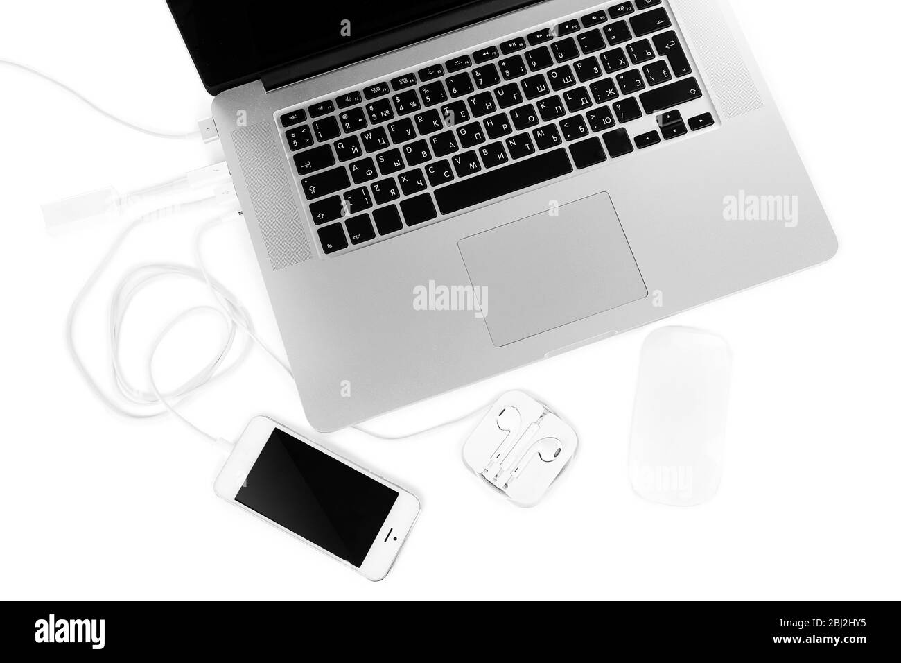 Computer peripherals and laptop accessories isolated on white Stock Photo