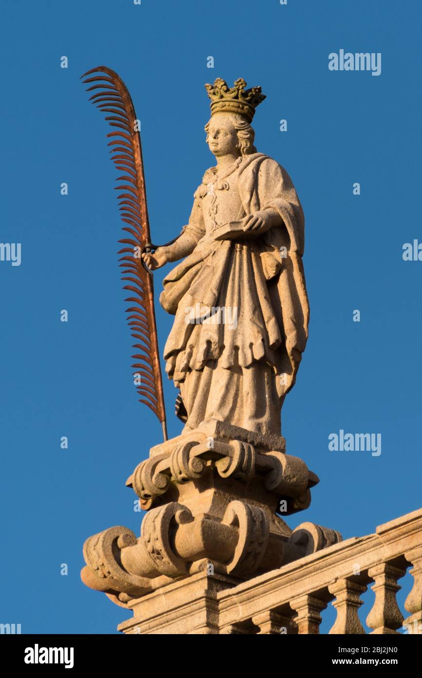 Santiago de Compostela Cathedral, Galicia, Spain. Statues of St. Susanna. Obradeiro square in Santiago de Compostela The ending point of ancient Stock Photo