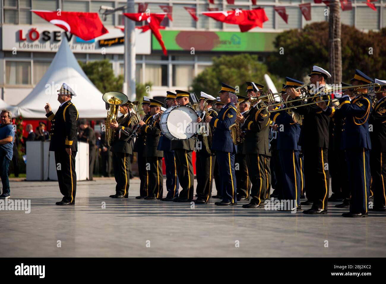 Izmir, Turkey - October 29, 2019: Military band playing Republic Day of Turkey. Alsancak Izmir Turkey. Stock Photo