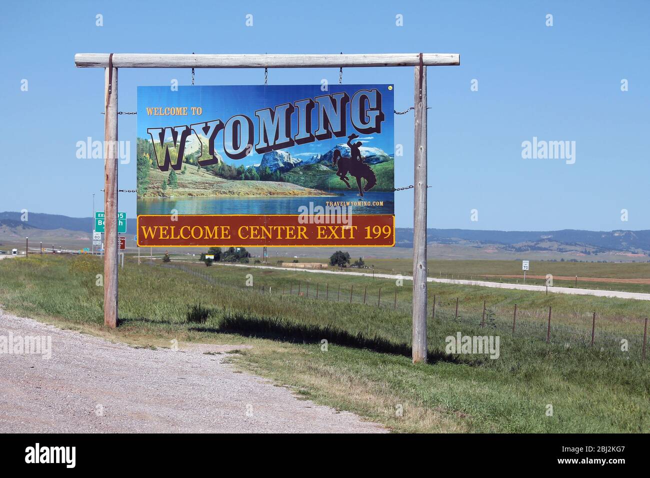 Welcome sign to the state of Wyoming Stock Photo