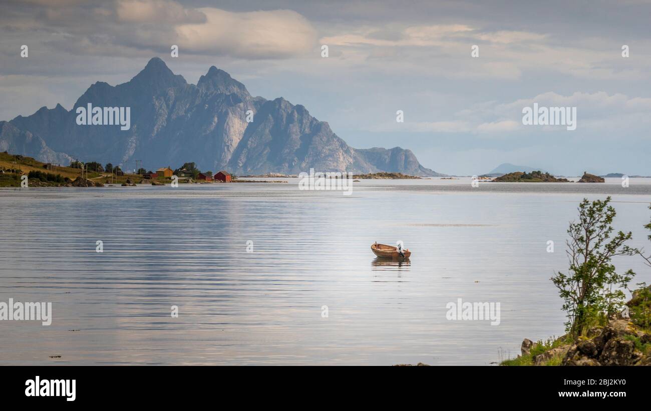 Norway, in the summer, Lofoten islands, by bike with 2 young children, landscape Stock Photo