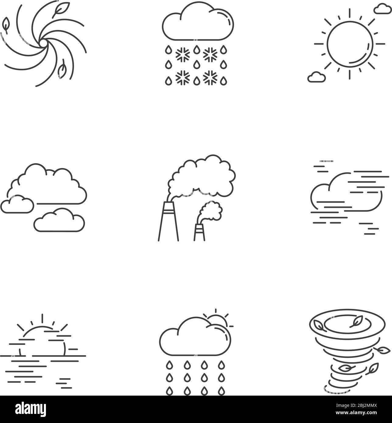 Meteorology pixel perfect linear icons set Stock Vector