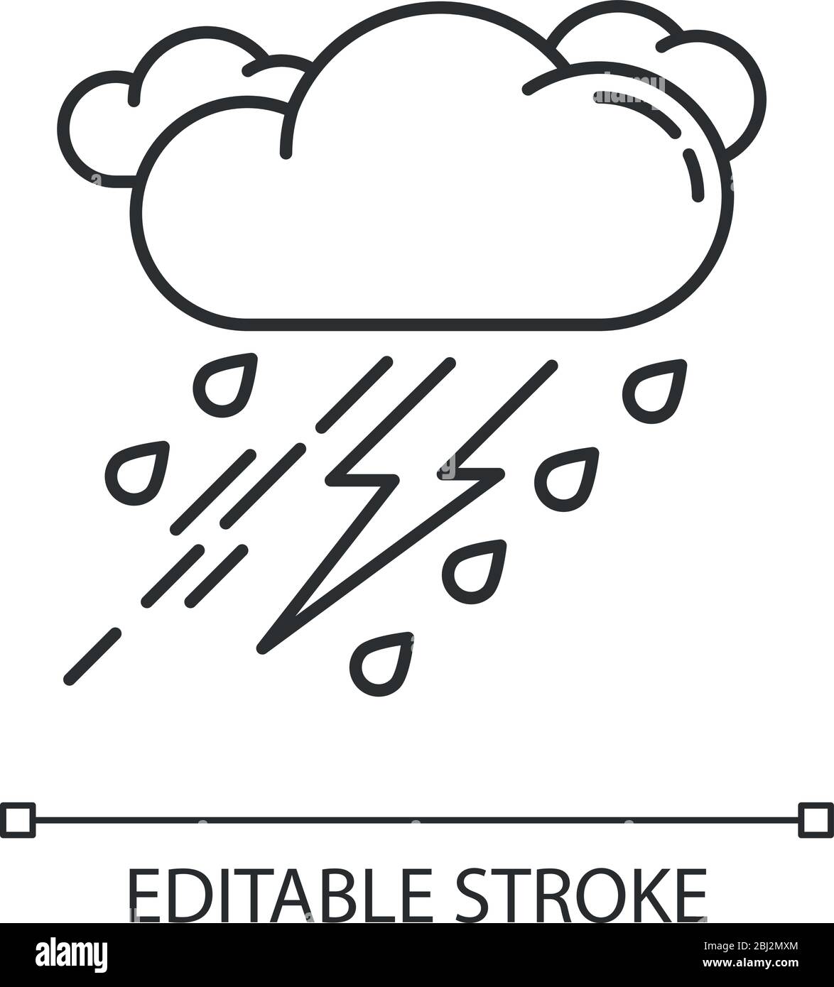 Thunderstorm pixel perfect linear icon Stock Vector
