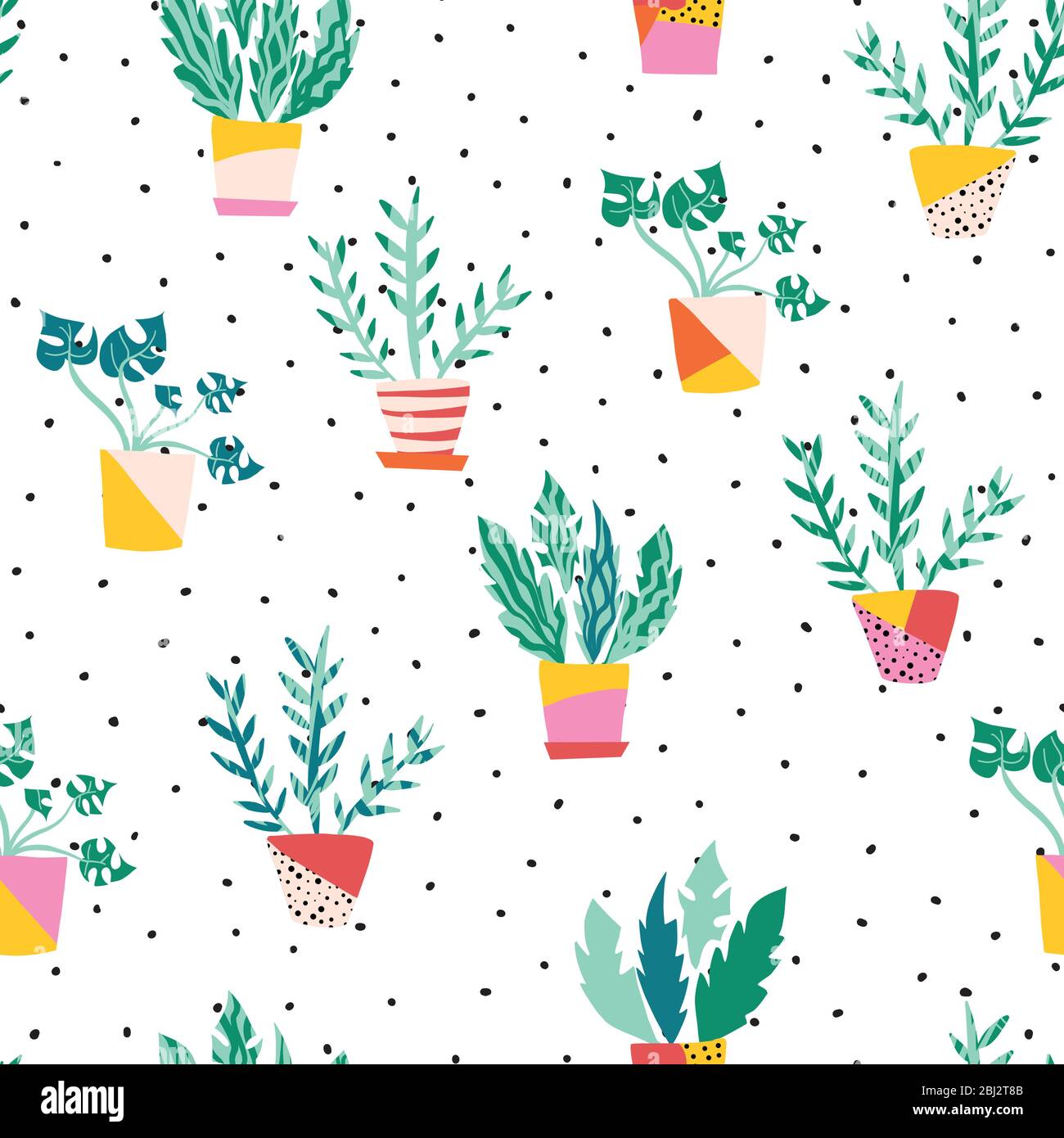 Indoor plants in colorful ceramic pots seamless vector pattern ...