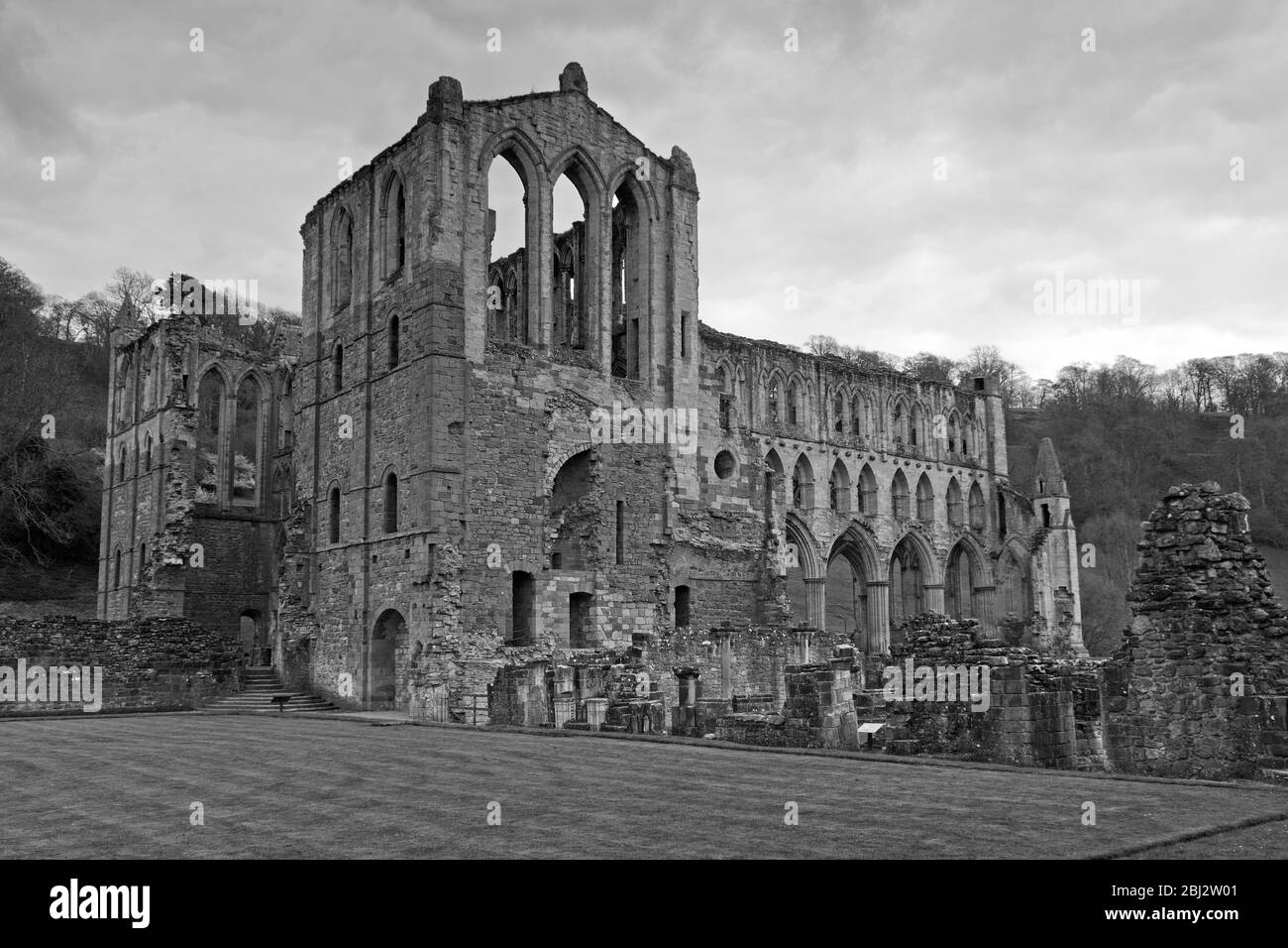 The South and North Transepts of the church at Rievaulx Abbey North Yorkshire Stock Photo