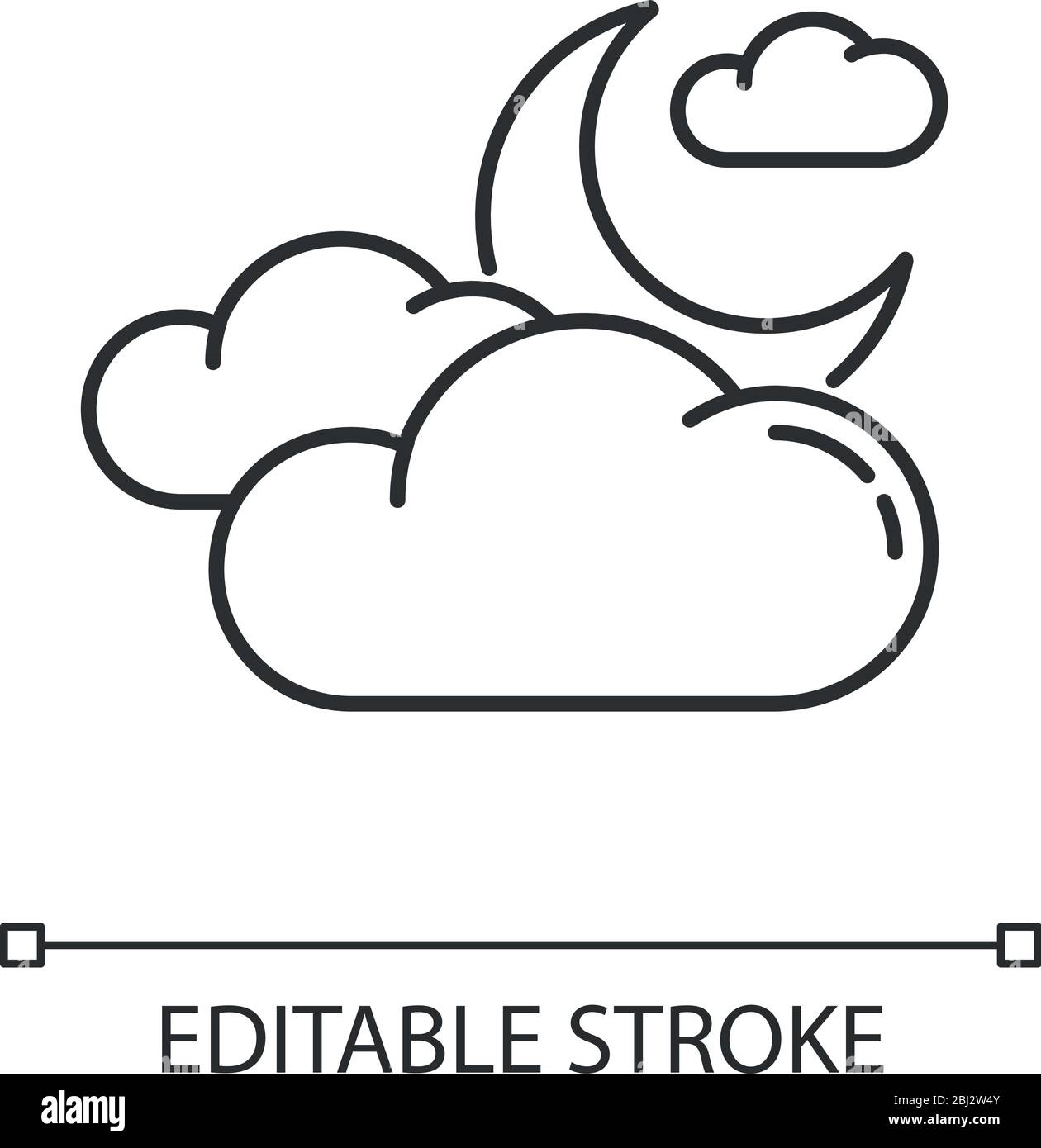Cloudy night sky pixel perfect linear icon Stock Vector
