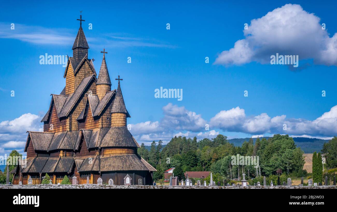 Norway, in the summer, Heddal stave church Stock Photo