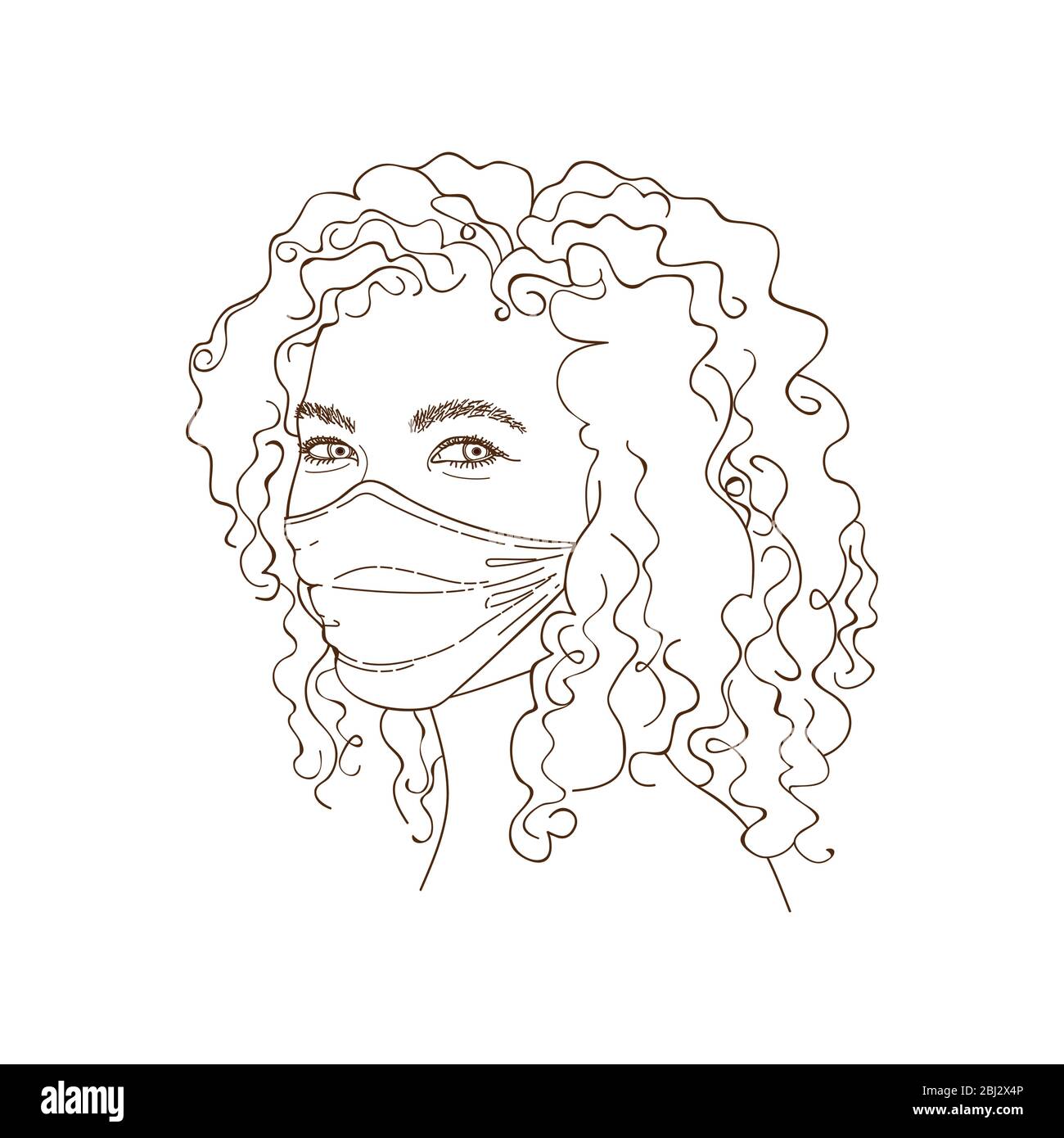 Woman wearing face mask for virus protection. Stock Vector