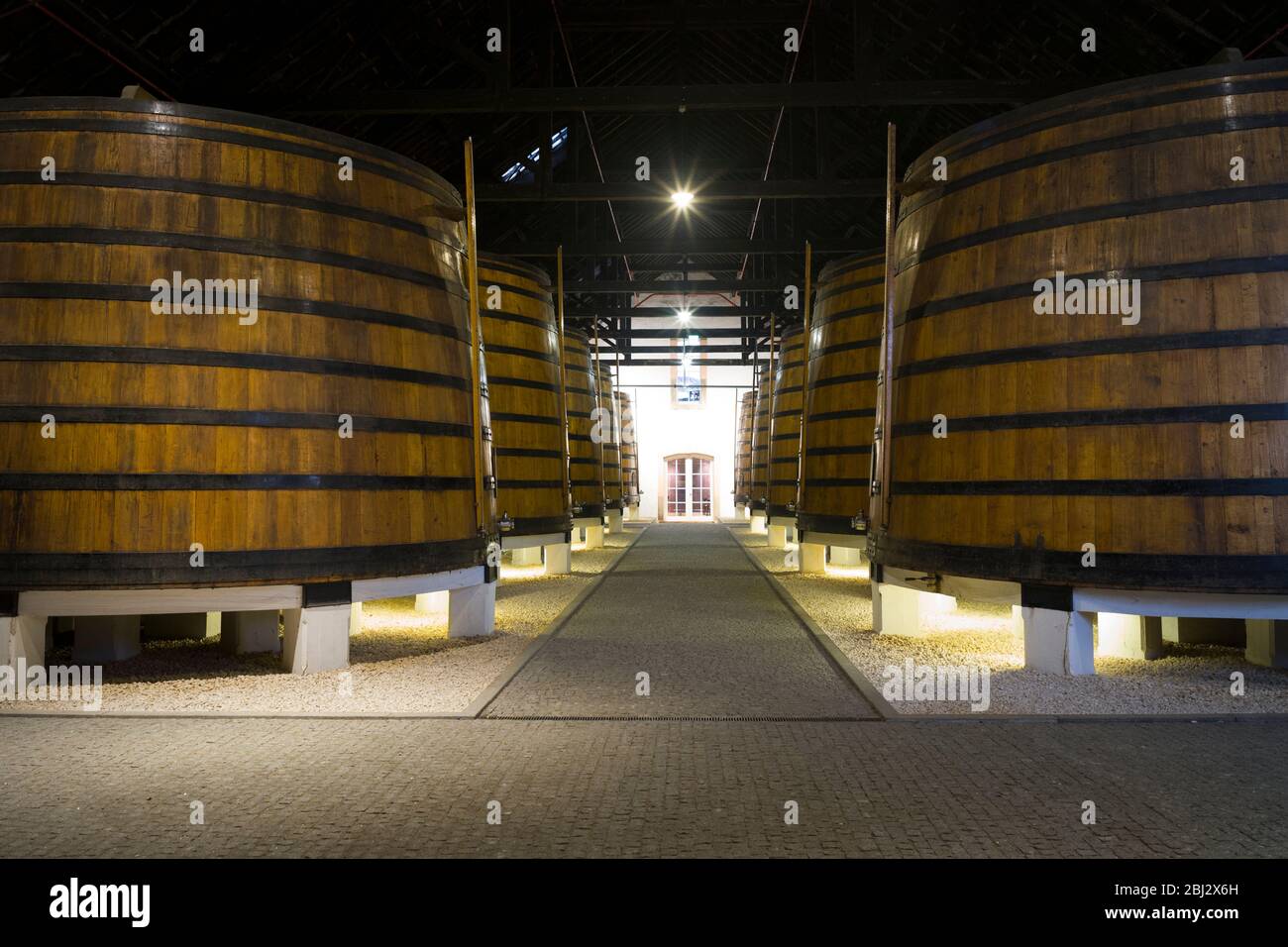 Huge vats of port s in port wine cellars at Graham's Port Lodge in Vla