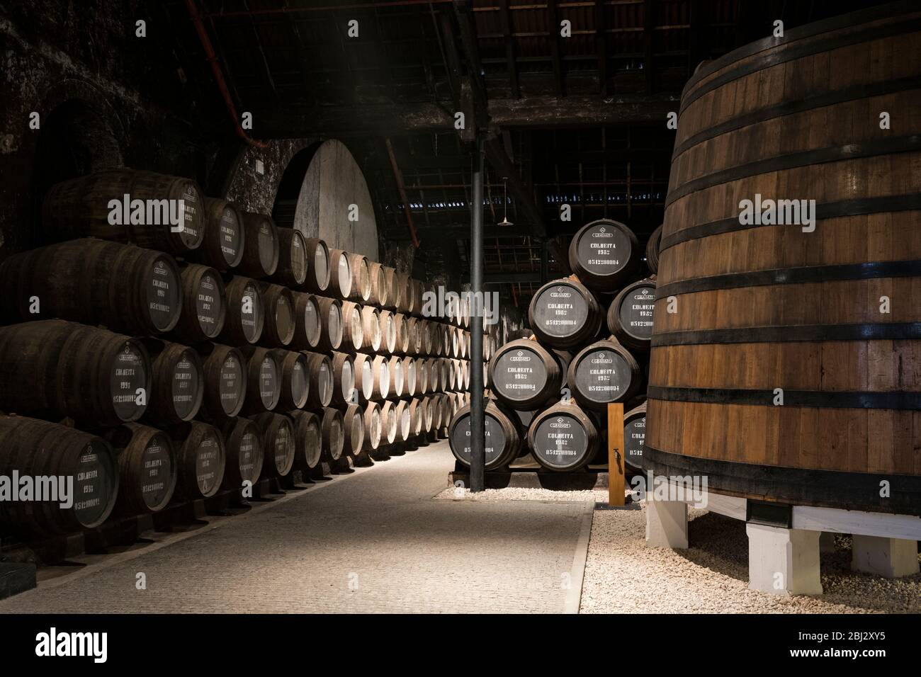 Caskets and vats in port wine cellars at Graham's Port Lodge in Vla