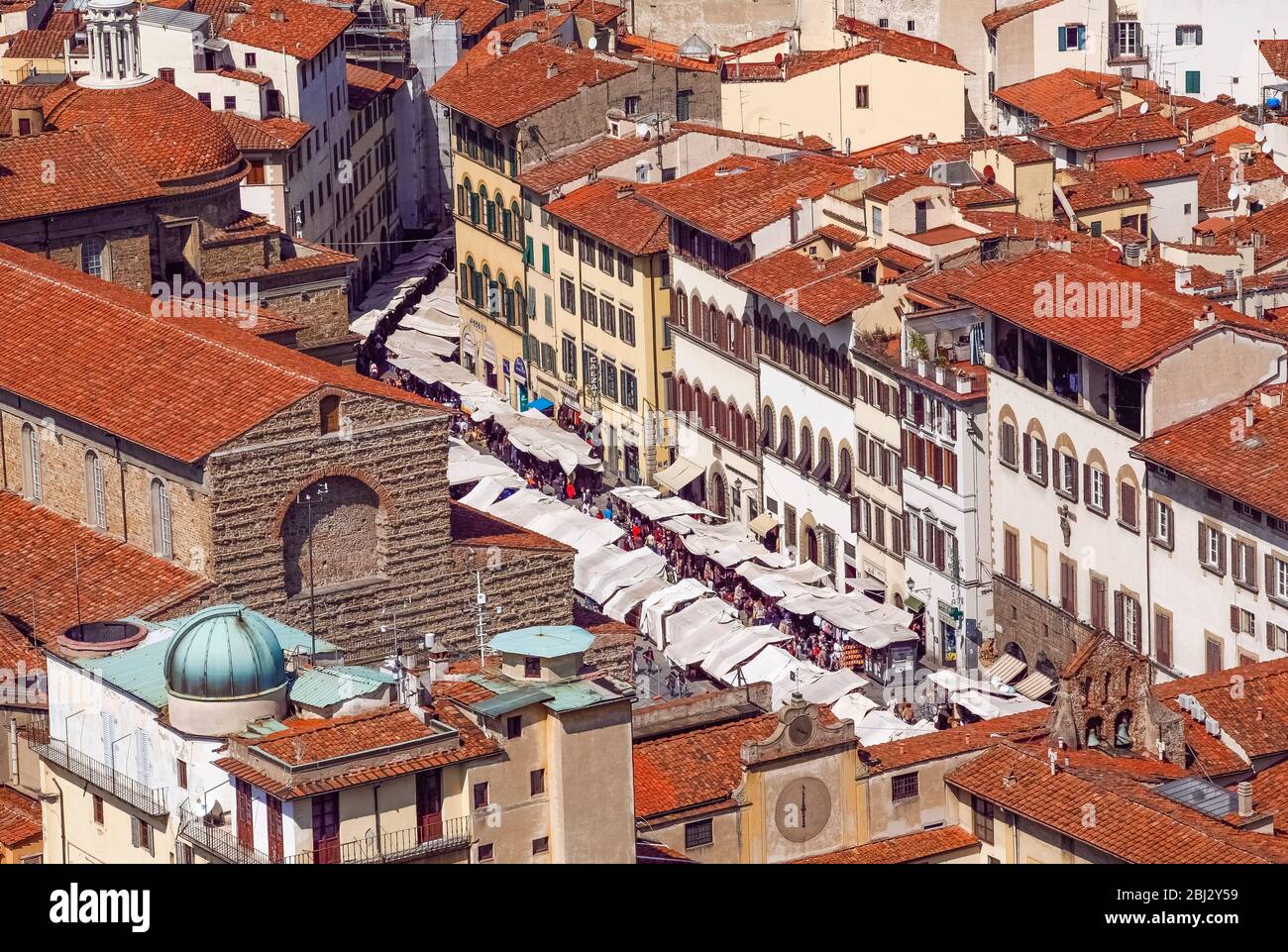 Italy Tuscany -  Florence  - panorama with Church of San Lorenzo and Marke of San Lorenzo Stock Photo