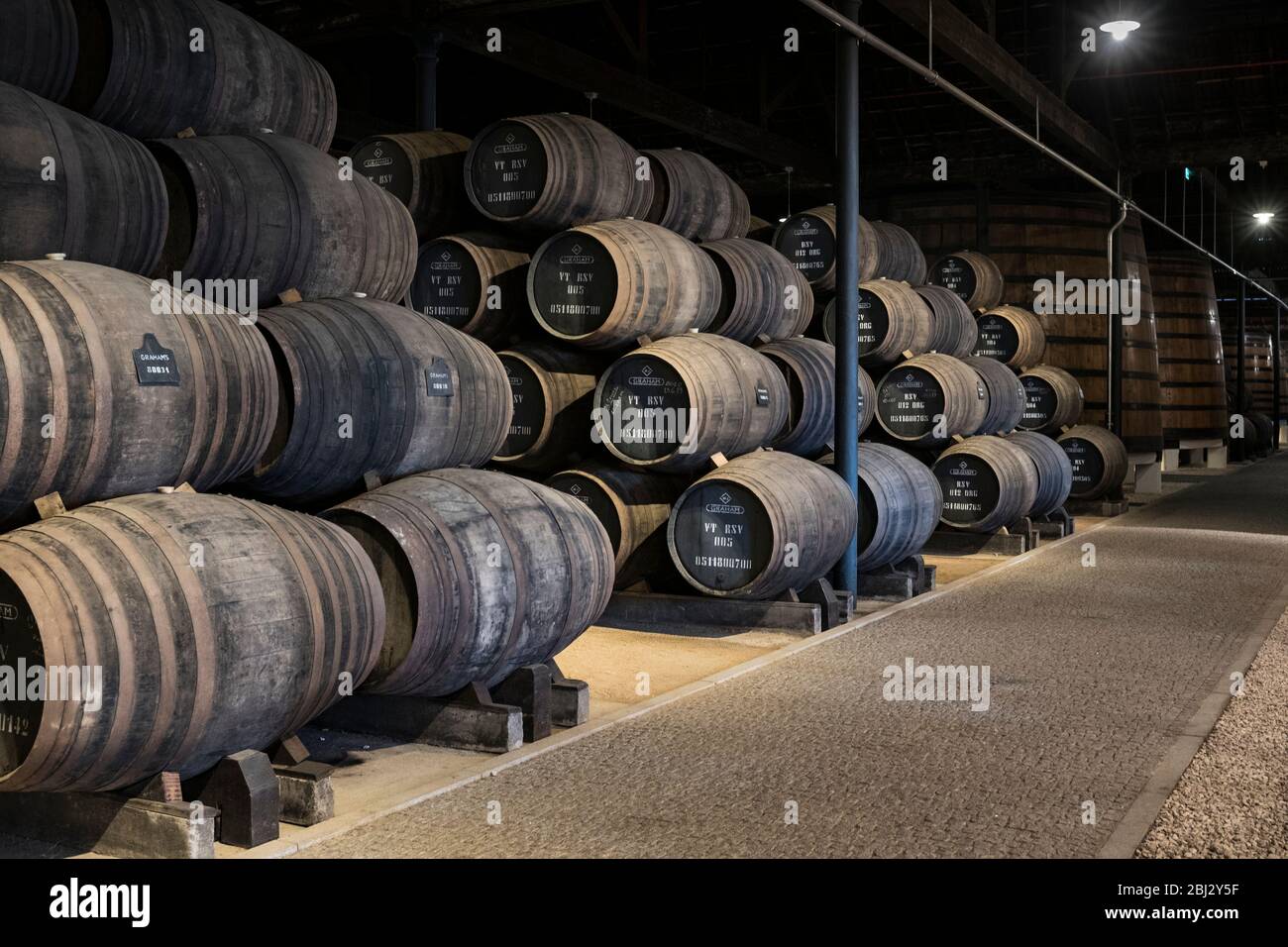 Caskets in port wine cellars at Graham's Port Lodge in Vla Nova de