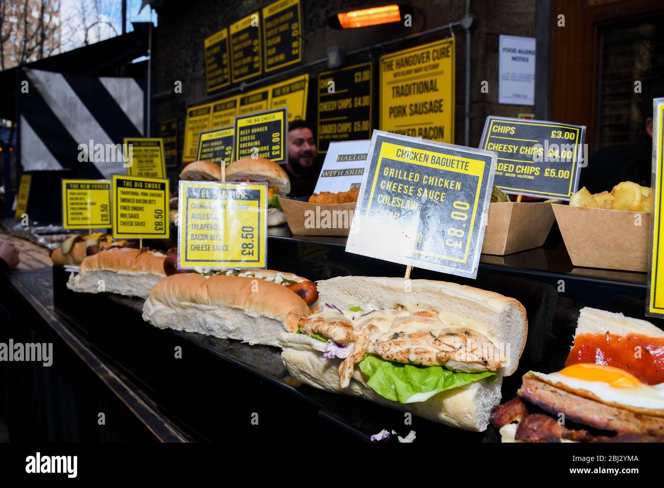 Street food displayed during food festival. Mexican, Indian, Asian