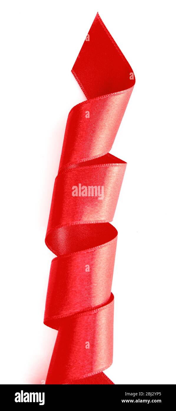 Thick red curved satin ribbon isolated on white Stock Photo - Alamy