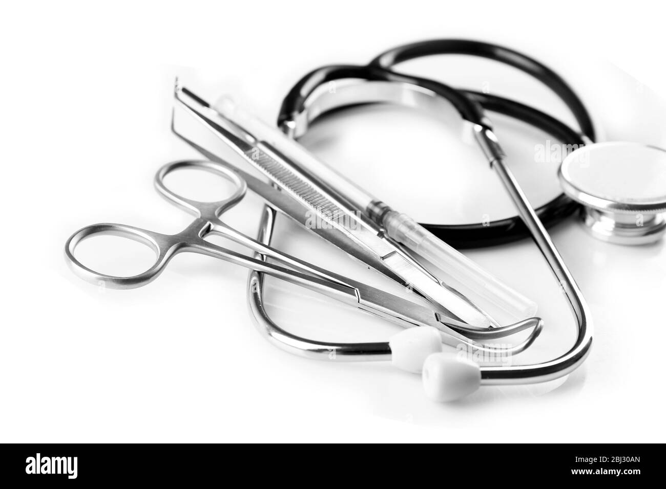 Stethoscope with medical equipment on white background, close up Stock  Photo - Alamy