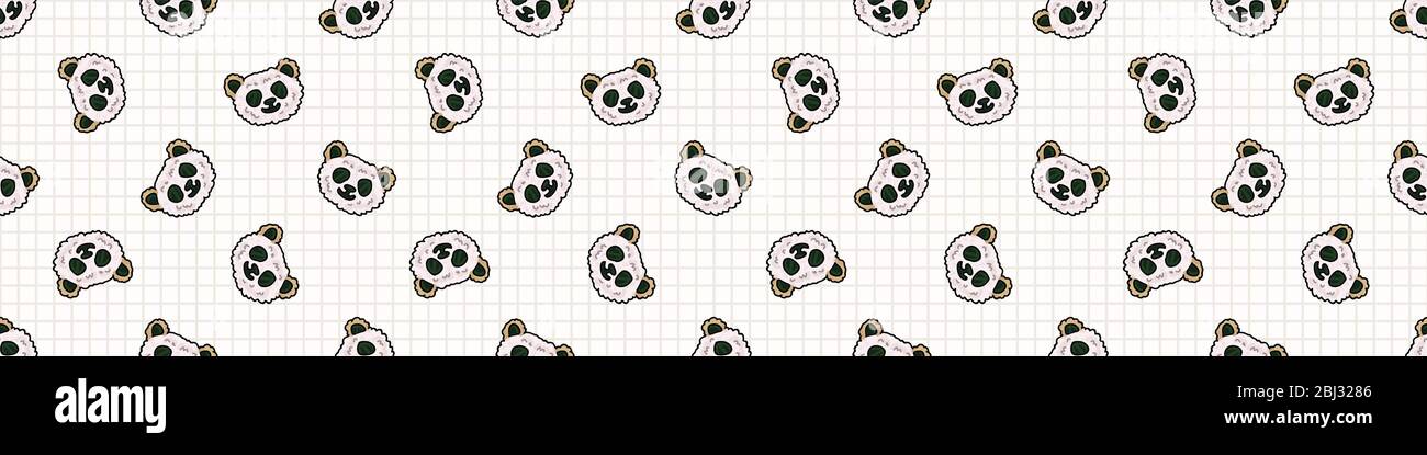 Cute kawaii panda seamless border banner Vector Image