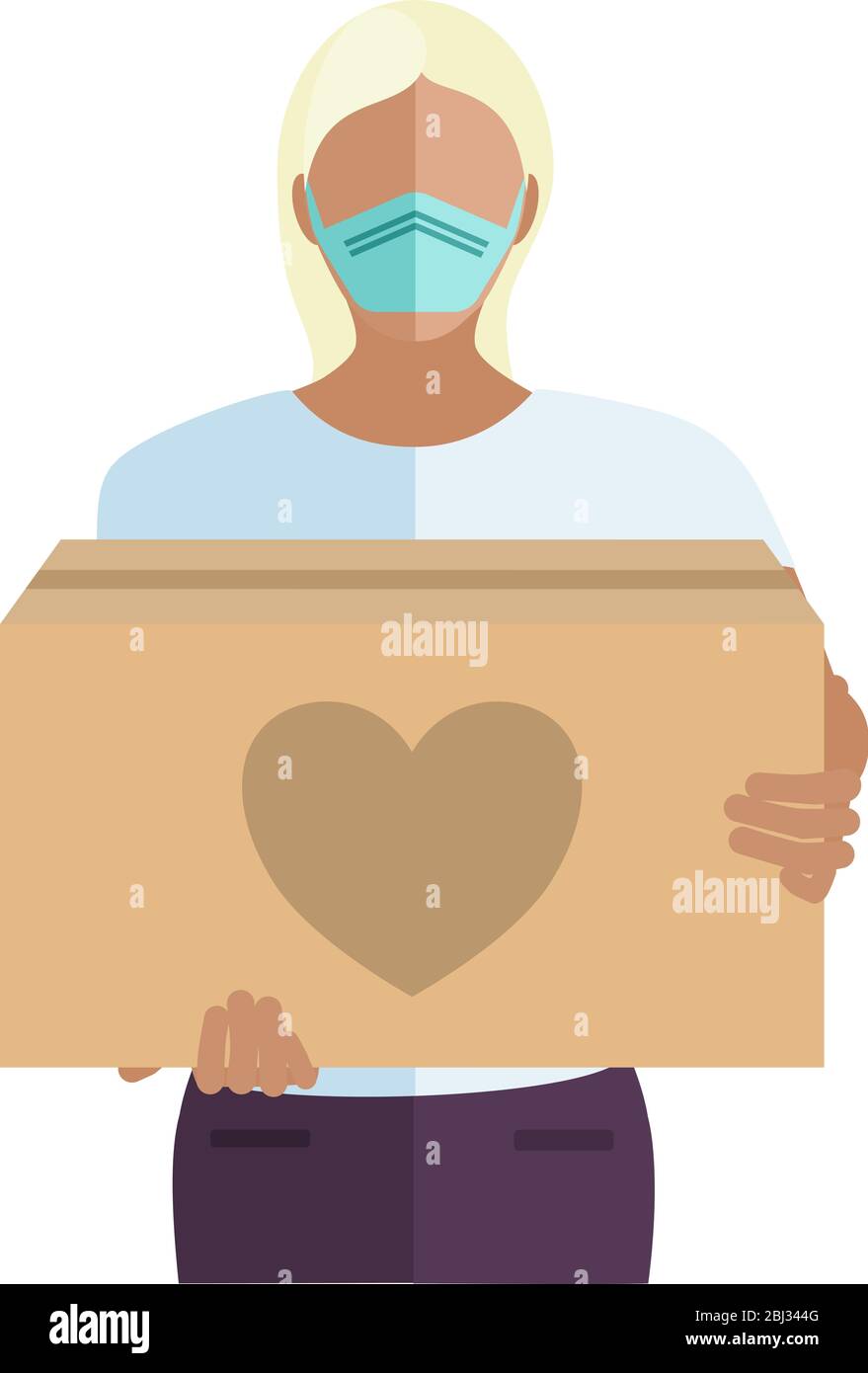 People volunteering to help others in need with boxes of donations during the COVID-19 coronavirus pandemic Stock Vector