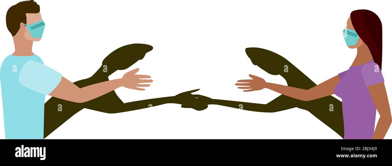 Social distancing greeting concept vector where two people shake hands ...