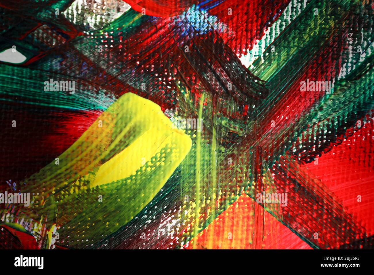 Close-up multi-colored brush strokes on canvas Stock Photo