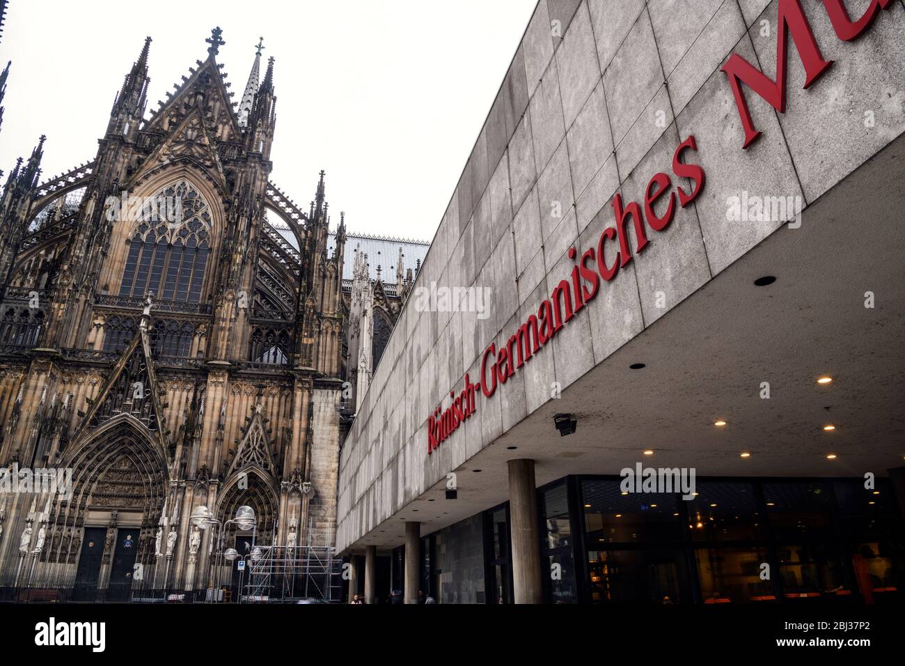 Facade of the museum and the cathedral, Cologne, North Rhine-Westphalia , Germany Stock Photo