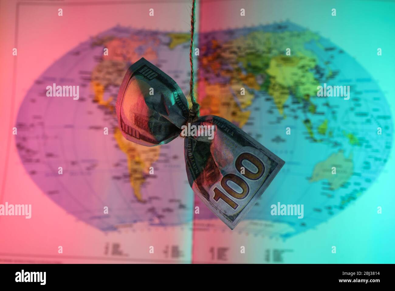 One hundred dollar. American, US Dollars Cash Money World map in the