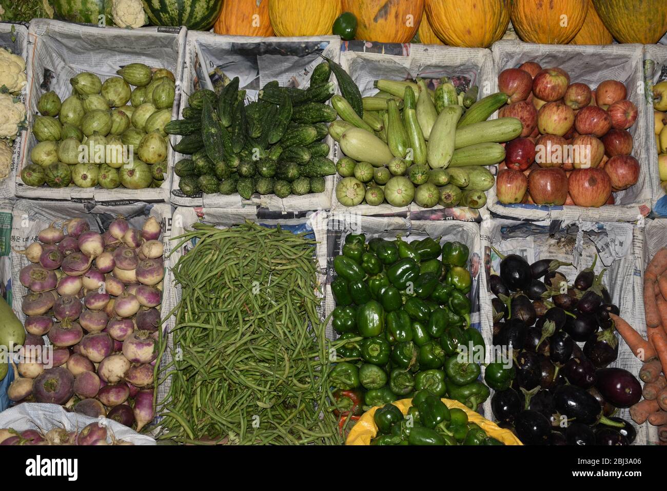 Fresh Vegetables for sale in a local market in India. Stock Photo
