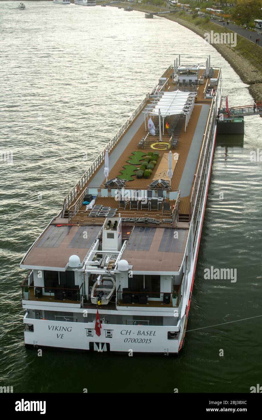 Viking Ve cruise ship docked on the Rhine River, Cologne, North Rhine