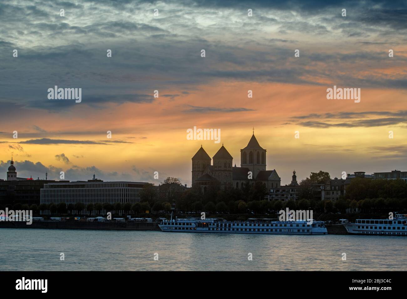 Rhine River with evening sky, Cologne, North Rhine-Westphalia , Germany Stock Photo