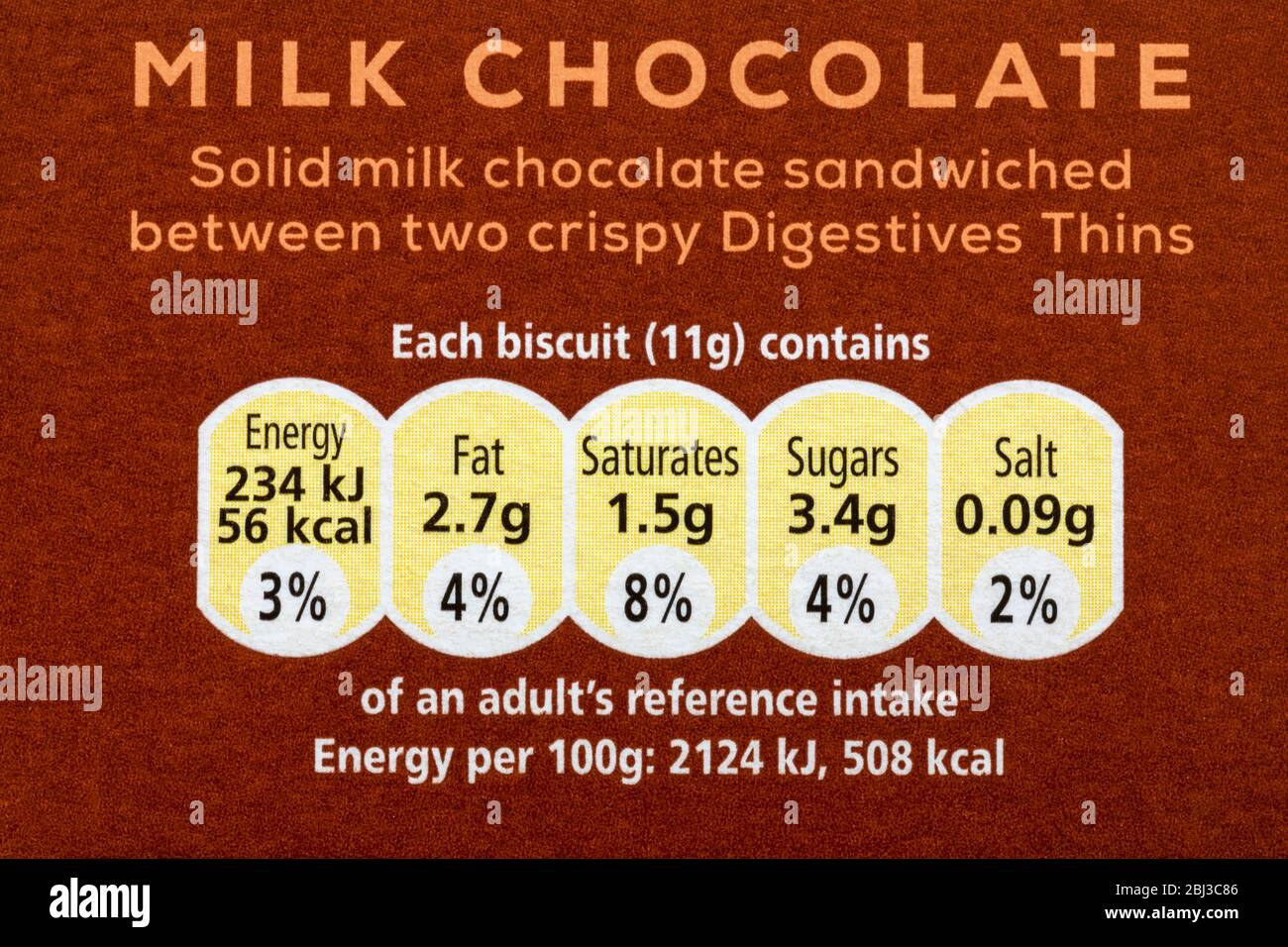 Nutritional information labelling information on box of McVities
