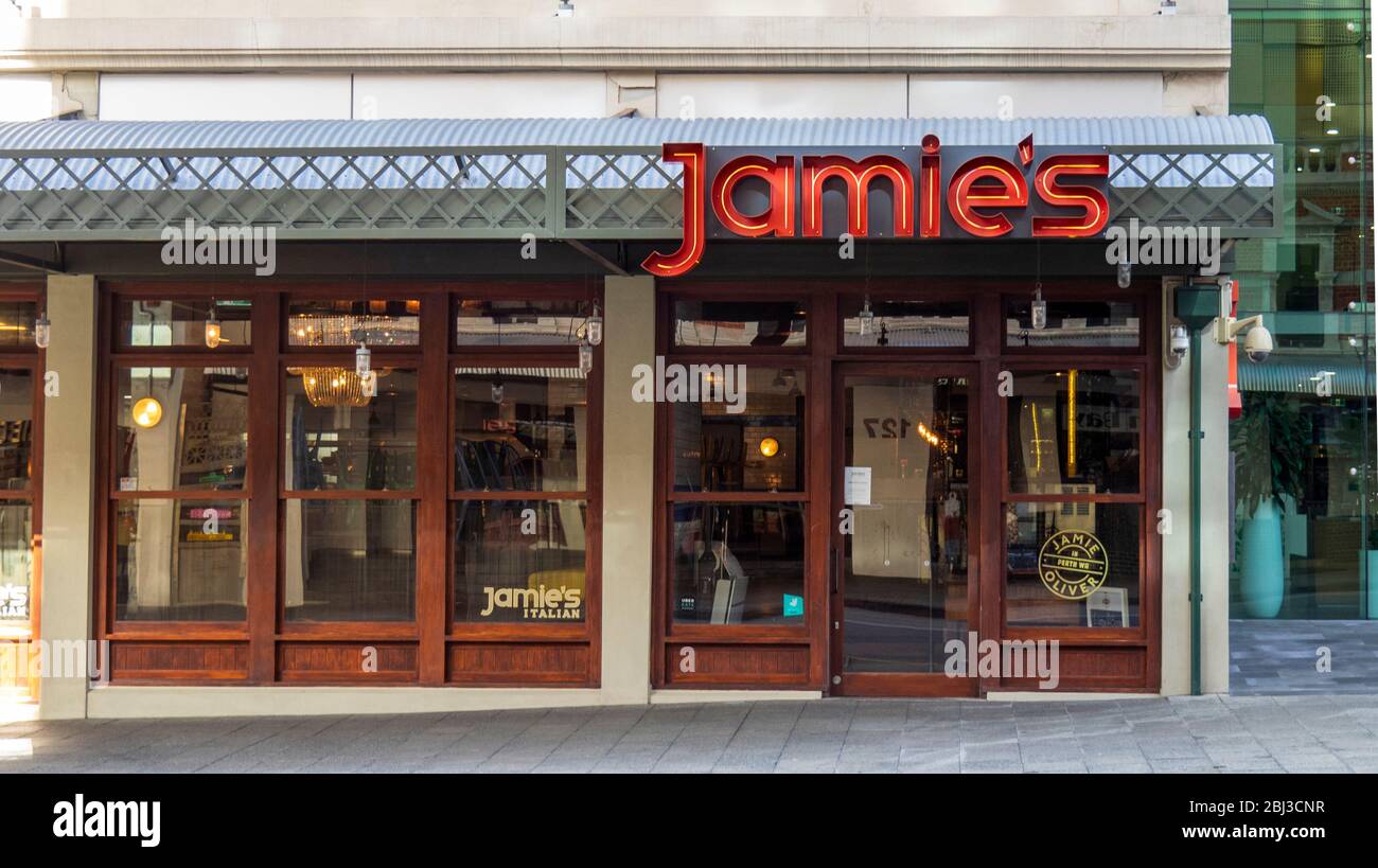 Jamie's Italian Restaurant part of the Jamie Oliver chain of Italian restaurants on William Street Perth Western Australia. Stock Photo