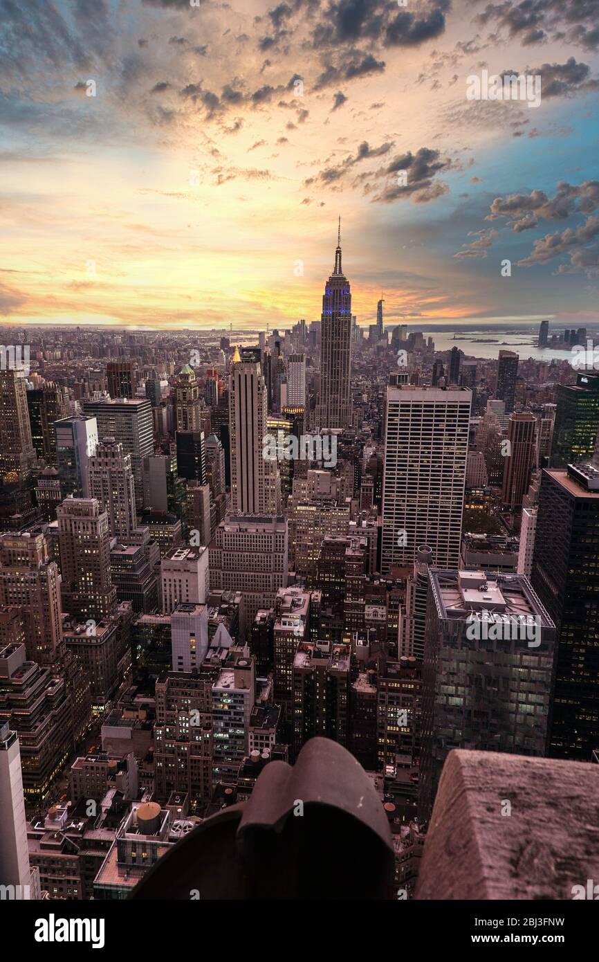 America, New York, New York City, Manhattan, Rockefeller Centre, sunset, Rock, North America, Stock Photo