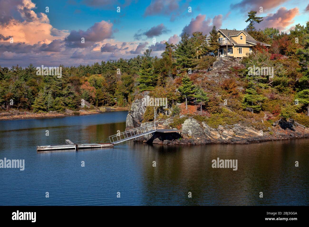 Canada, Ontario, Parry Sound, Thirty Thousand Islands, Georgian Bay,Cottage, weekend home, vacation, boat cruise, tourists, vacation, holiday, hiking, Stock Photo