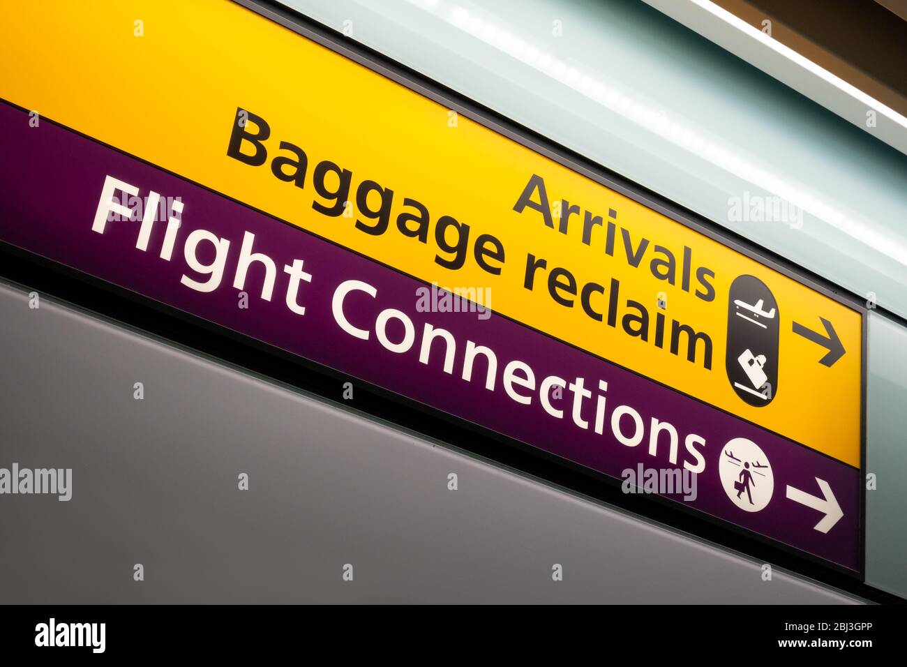Arrivals Baggage Reclaim Flight Connections Sign at an Airport Terminal Stock Photo