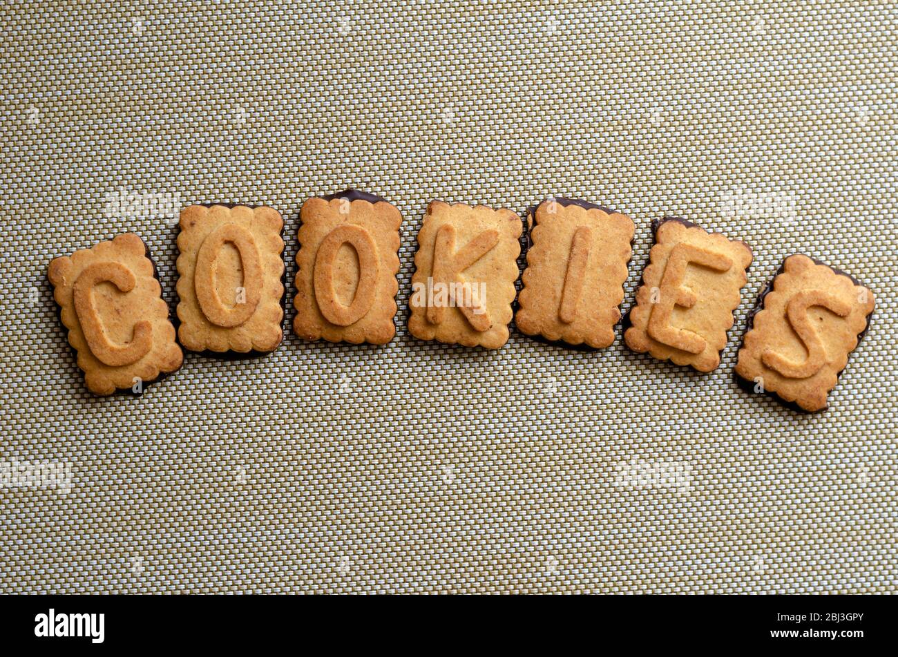 Cookies Word Spelled Out With Cookie Letters Seven Cookies With The