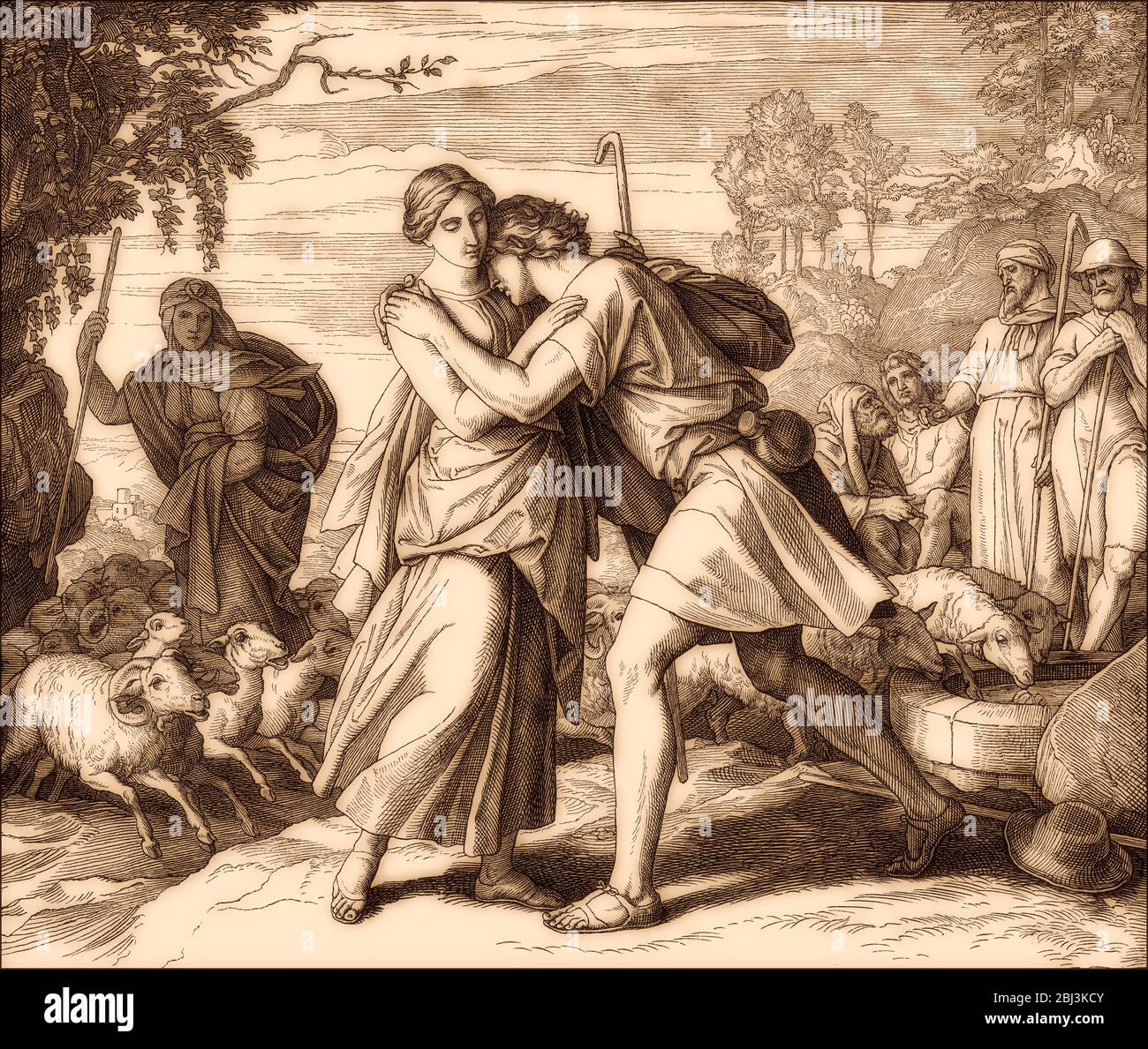 Jacob meets Rachel, Old Testament, by Julius Schnorr von Carolsfeld, 1860 Stock Photo Alamy