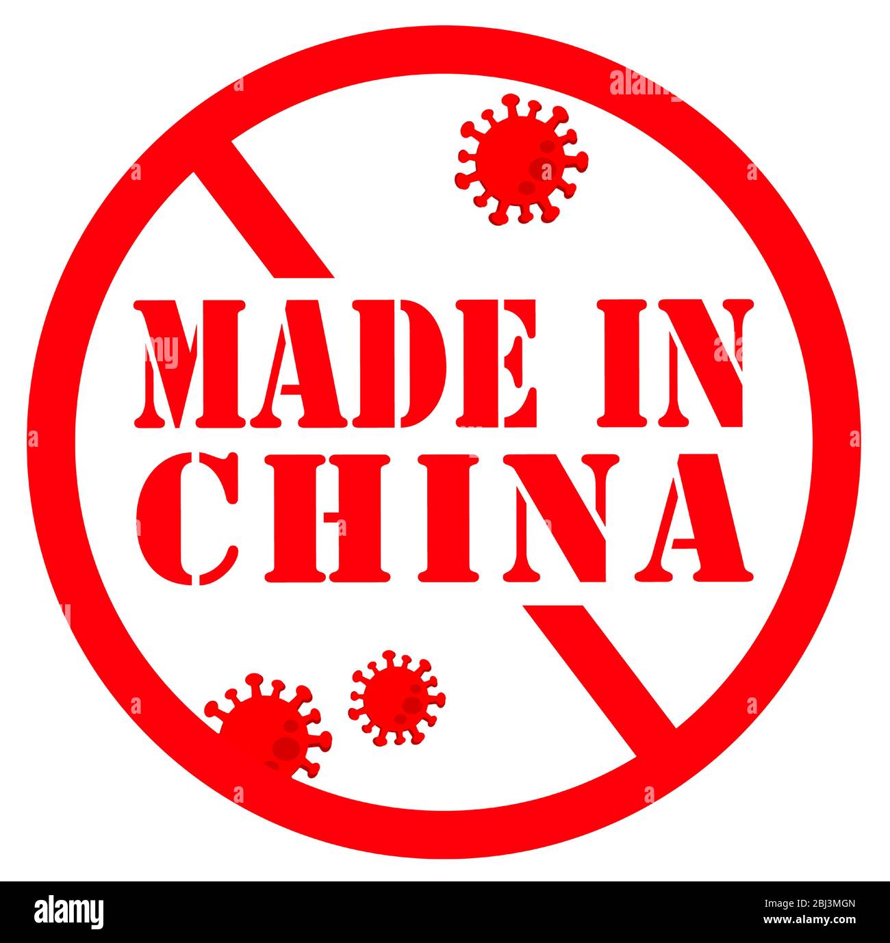 Made in China red stamp white background warning symbol, coronavirus covid19 icon, Wuhan China