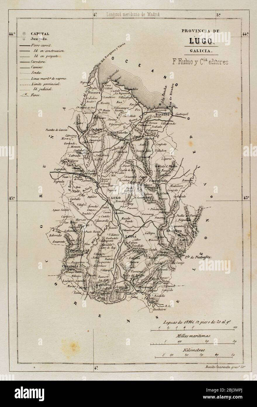 Spain, Galicia. Map of the Lugo province. Cronica General de España. Historia Ilustrada y Descriptiva de sus Provincias. Galicia, 1866. Stock Photo