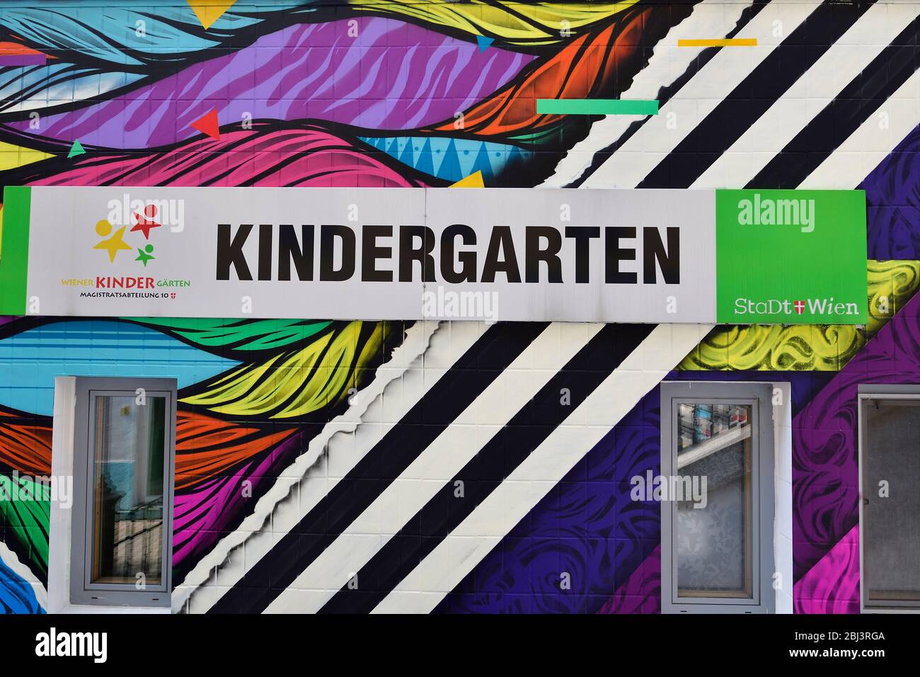 Vienna, Austria. Kindergarten with painted facade in Vienna Stock Photo