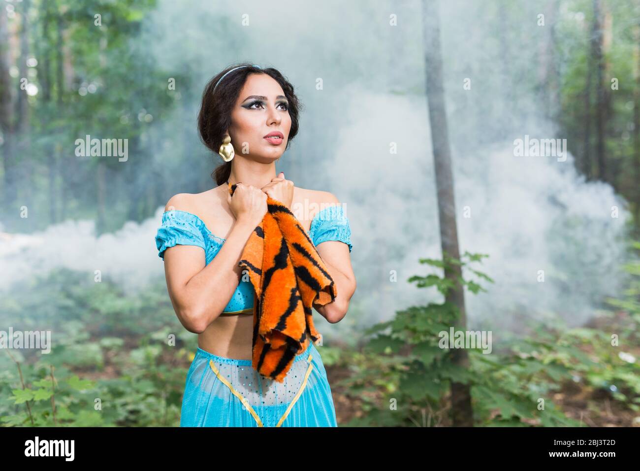 Woman calls stop wearing fur. Vegetarian campaign against the fur industry. Eco friendly