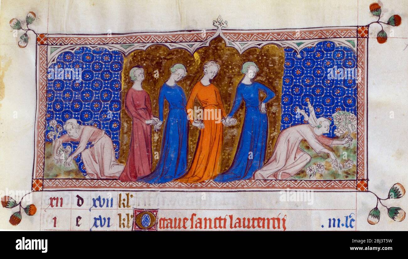 Vintage Medieval historical lifestyle artwork depicting everyday life ...